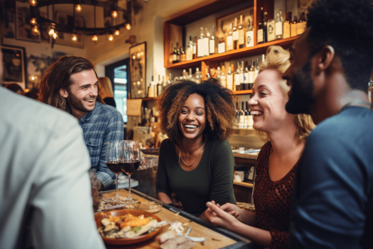 group of people having dinner at a restaurant