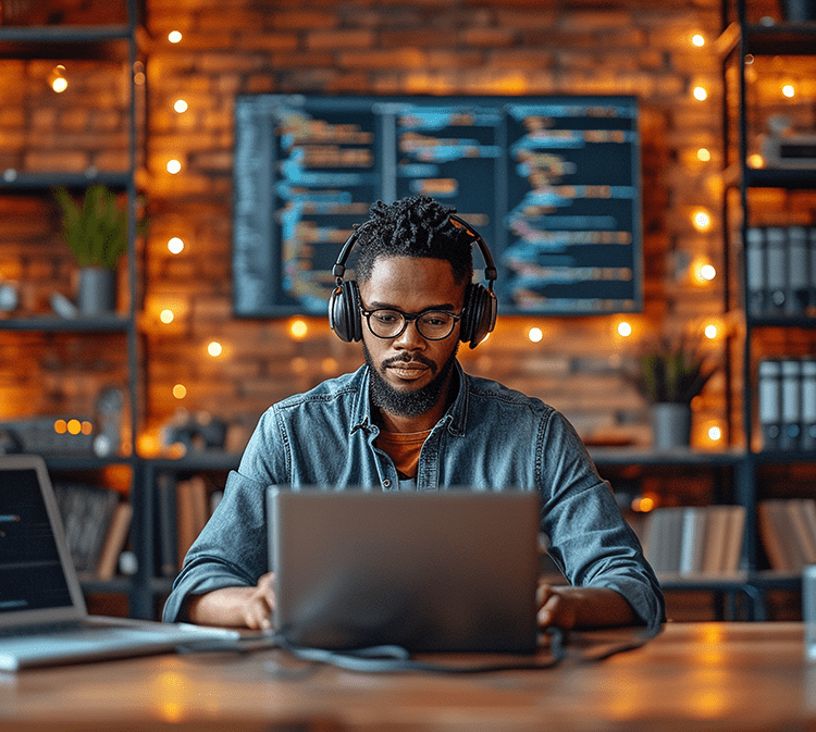 man coding in shop